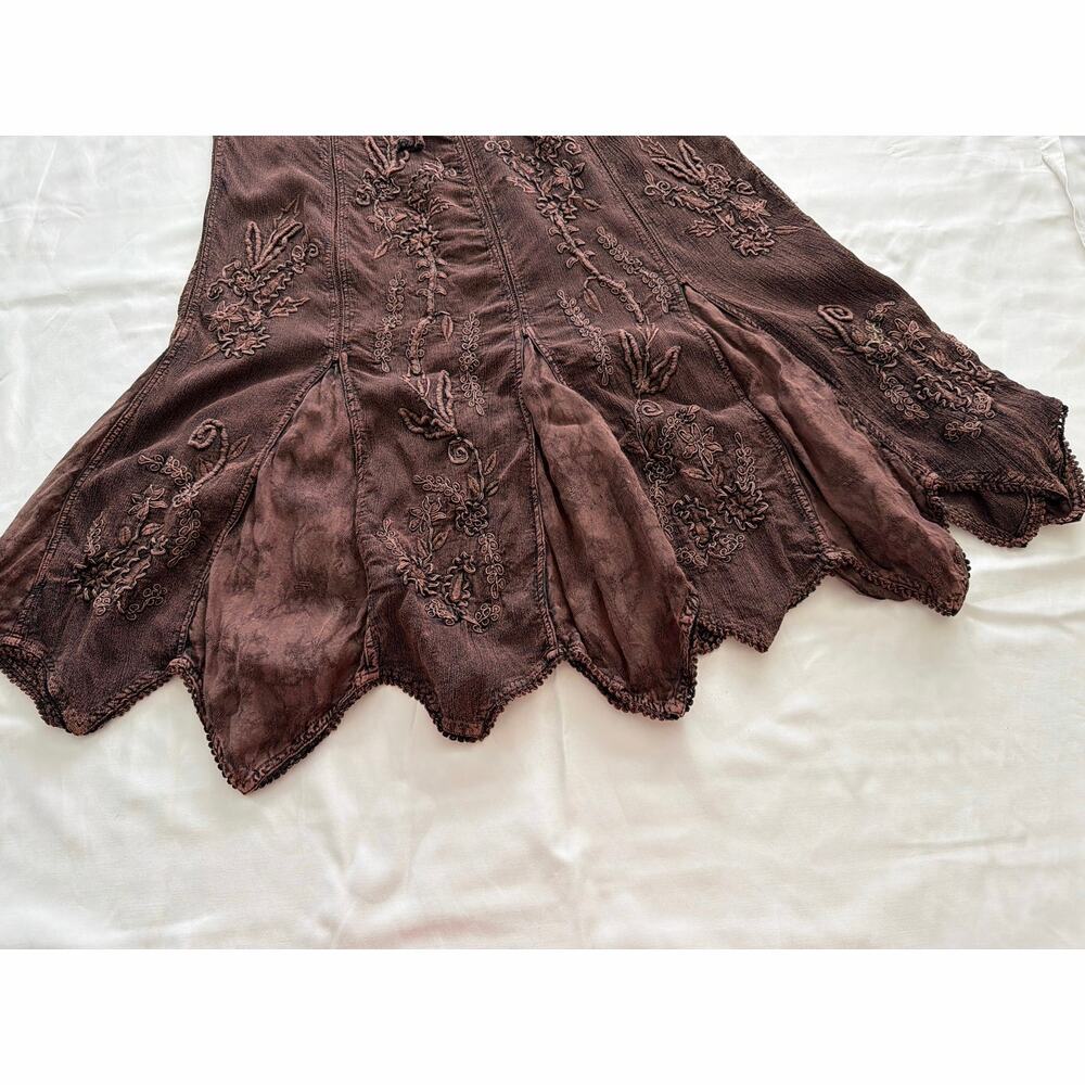 Urban Tribe Vintage Boho Western Embroidered Brown Skirt SZ S - Picture 5 of 7